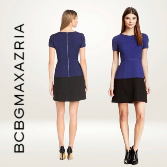 BCBG Maxazria Hannah Cobalt Blue and Black Block Hannah Dress Size 0 - Picture 1 of 13